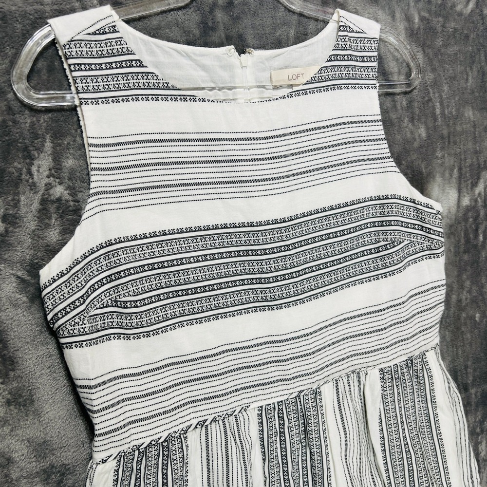 LOFT Womens Coastal Minimalist Fit Flare Dress Size 10 Striped Pockets - Picture 4 of 12